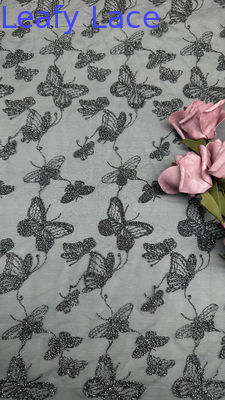 Kain Renda Kimia Mewah Butterfly Renda Romantis untuk Gaun Couture Pernikahan Gaun Jaring Hitam