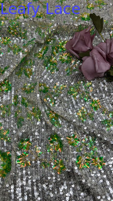 Hijau Dan Putih Sequin Kain bordir renda Kain Koleksi Baru Untuk Pakaian Gaun
