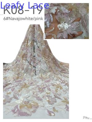 Daun Sequin kain bordir 3D Flower Mesh Ground Untuk gaun wanita Desain fashion