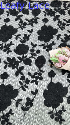 Renda Bordir Daun Jaring Mawar Gaya Barok untuk Gaun Formal Romantis