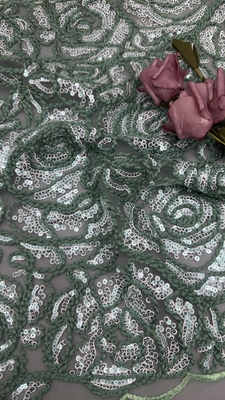 Sequin Kain renda bordir 3D Desain bunga Kain khusus untuk gaun