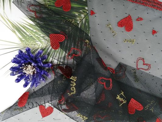 Kain Bordir Berwarna Merah Tulle Mesh Ramah Lingkungan 49 Inch
