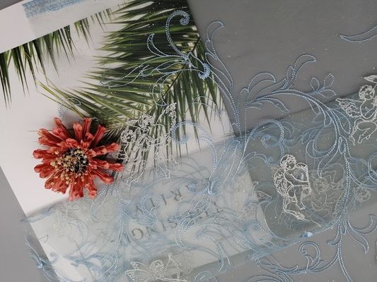 49 "Bule Tulle Foil Dilapisi Kain Renda Jala Bordir