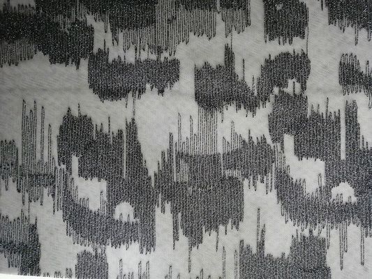 Kain Renda Bordir Garis Hitam Metalik Lurex Garis Geometris Perak