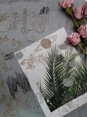 Kain Bordir Berwarna Garis Geometris Ramah Lingkungan
