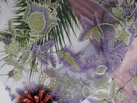 Kain Renda Bordir Berwarna Bunga Untuk Pakaian Wanita