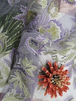 Kain Renda Bordir Berwarna Bunga Untuk Pakaian Wanita