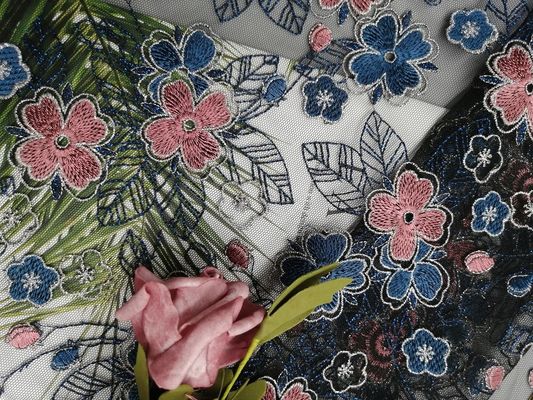 Kain Lurex Poliester Berwarna Lace 80 Yards Navy Pink
