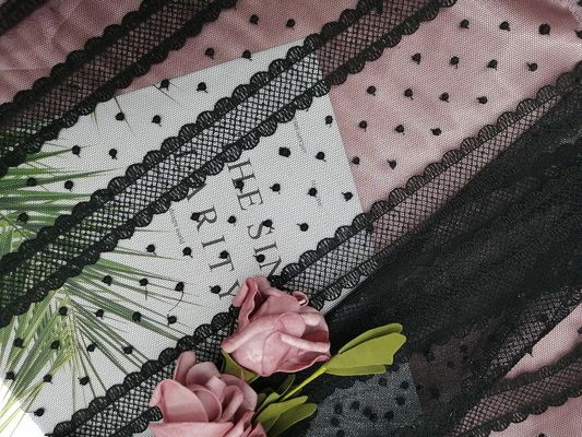 Black Dot Line Tulle Mesh Kain Renda Bordir Untuk Tekstil Rumah