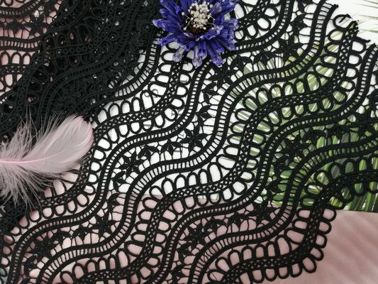 Hitam 100% Polyester Chemical Crochet Lace Fabric Bordir Berat