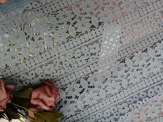 145CM Blue Cotton 3D Floral Lace Fabric Untuk Artikel Tempat Tidur