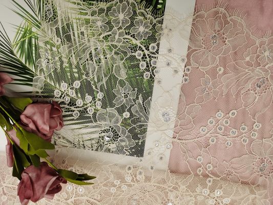 Kain Renda Perak Metalik French Chantilly Orange Tulle Lurex