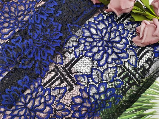 Rumah Tekstil Bunga Besar Kain Renda Corded Biru Untuk Gaun Gadis Kecil