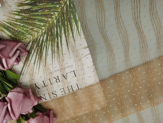 Khaki Polyester Crinckle Mesh Kain Renda Lipit Untuk Gaun Malam