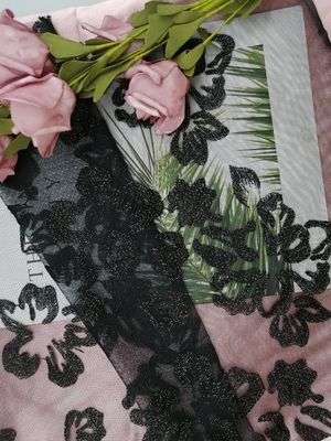 Kain Pengantin Bordir Kain Renda Bunga Hitam Halus Corded 3D