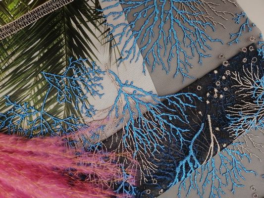 Pesta Blue Sea Plants 125CM Kain Renda Bordir