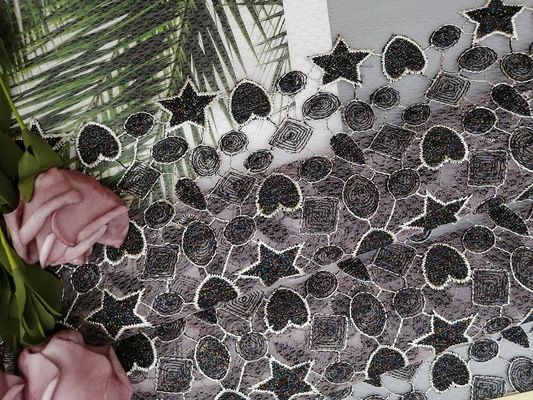 Kain Bordir Berwarna Metalik Bentuk Bintang Lurex Untuk Gaun Gadis Kecil