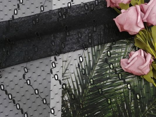 Kain Renda Jala Hitam Polyester Dot Bordir Kain Eyelet Mesh