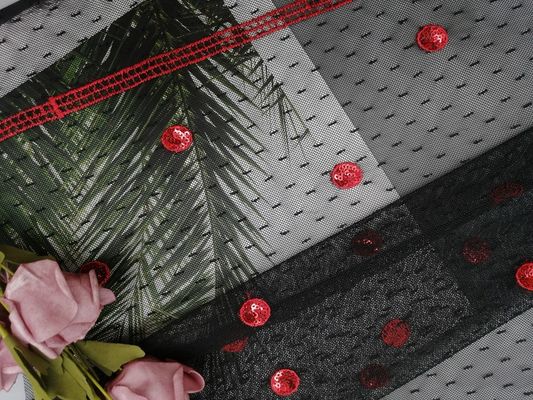 Kain Bordir Payet Lingkaran Merah Untuk Gaun Malam Wanita