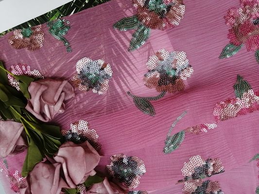 100% Silk Allover Berwarna Bordir Kain Payet Bunga