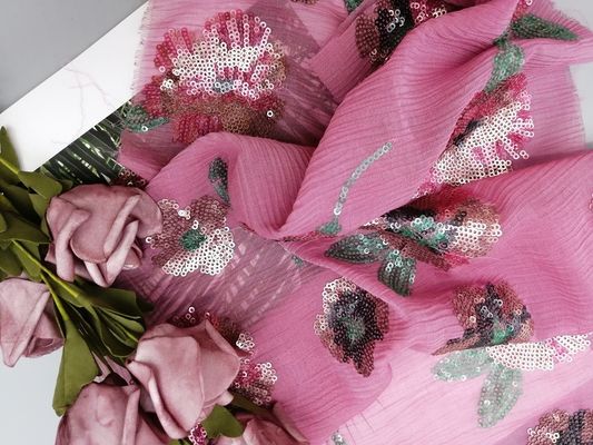100% Silk Allover Berwarna Bordir Kain Payet Bunga