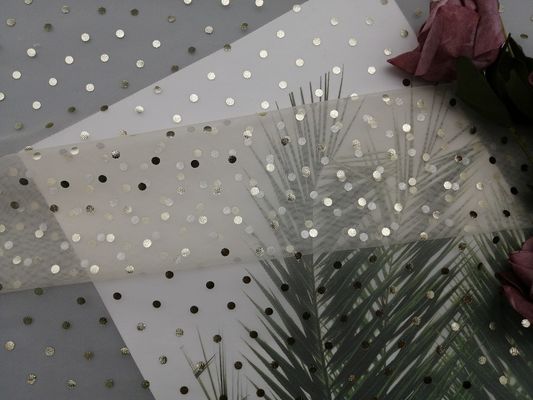 Ivory Tulle Mesh Foil Dicetak Kain Polka Dot Metalik Glitter