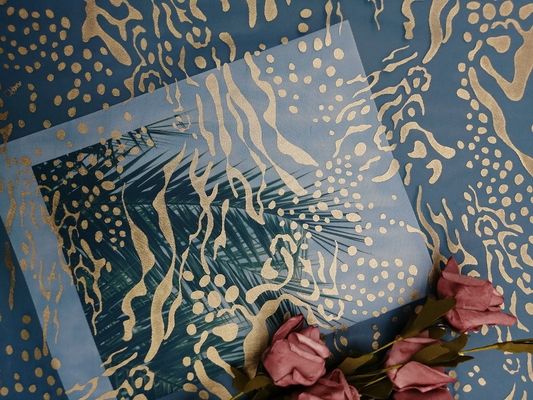 Kain Cetak Foil Mesh Tulle Metalik Pesta Biru
