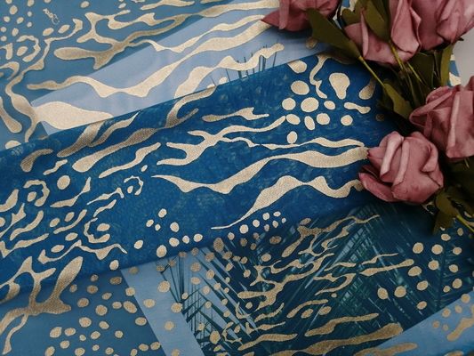 Kain Cetak Foil Mesh Tulle Metalik Pesta Biru