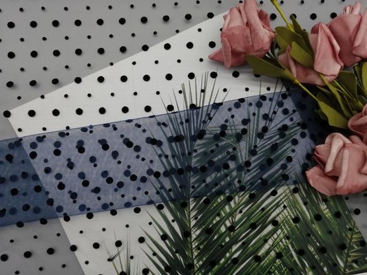 Navy Dot Tulle Berbondong-bondong Mesh Fabric Untuk Lady Evening Dress