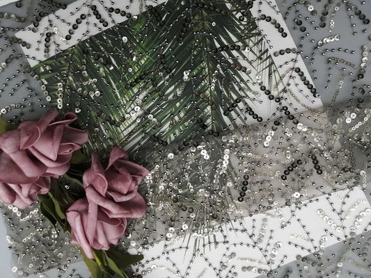 Kain Renda Payet Bordir Pesta Abu-abu Untuk Gaun Pengantin