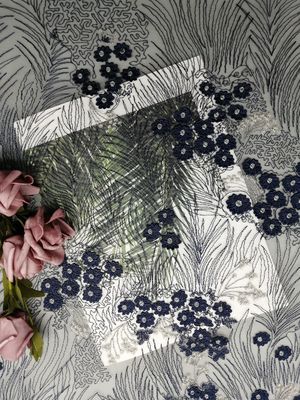 60 Yards Navy 3D Kain Renda Bordir Bunga Crochet
