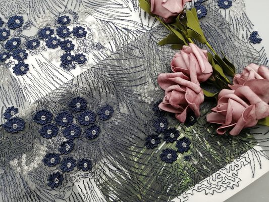 60 Yards Navy 3D Kain Renda Bordir Bunga Crochet