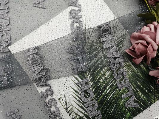 Kain Mesh Foil Bordir Glitter Abu-abu Untuk Gaun Malam Wanita