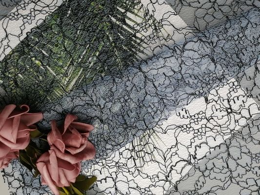 Kain Renda Tali Bunga Biru Bordir Kain Pesta Renda Berkabel Ringan