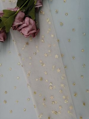 Kain Metalik Bentuk Bintang Tulle Mesh Wanita Gaun Foil Printing Coating
