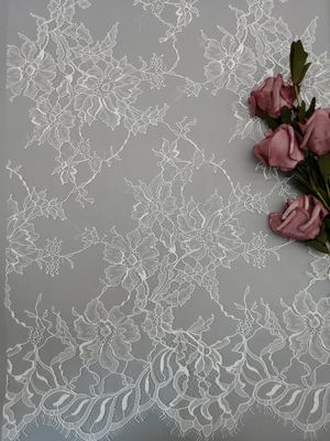 100% Nilon 145 CM Kain Renda Bunga Putih Tulle Mesh Bordir Kain Renda Lembut