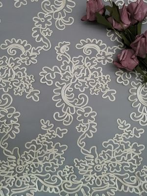 Kain Renda Crochet Bordir Poli Gading Untuk Gaun Gadis