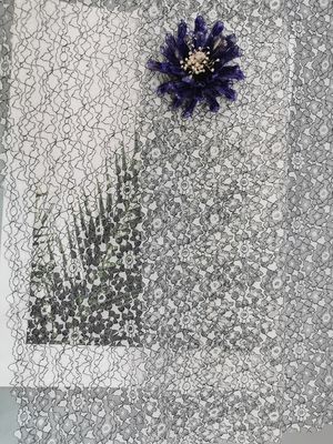 Kain Renda Dua Warna Hitam Putih Tulle Bordir Polyester Nylon Lace Trim