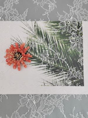 100% Nilon 145 CM Kain Renda Bunga Putih Tulle Mesh Bordir Kain Renda Lembut