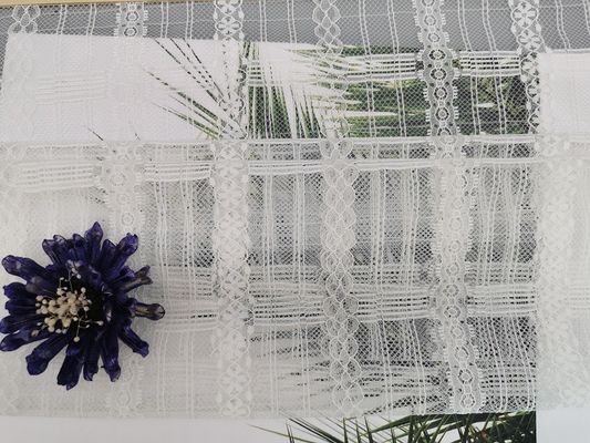 Kain Renda Tulle Geometris Mesh Putih Ringan Lady Dress Fabric