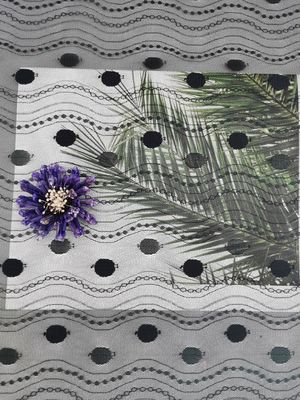 Linear All Over Spot Polyester Lace Potong Black Tulle Mesh