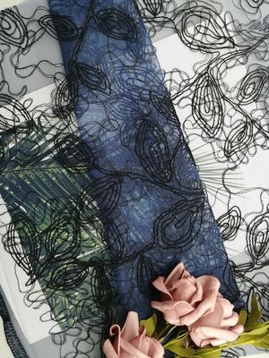 Bahan Lace Crochet Lace Nylon Poly Cord Hitam Untuk Gaun Pengantin