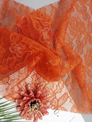 Orange Nylon Delicate French Chantilly Lace Fabric For Women Dress