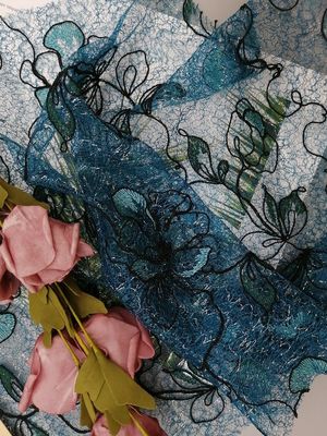 Bunga Lace Mesh Kain Bordir Berwarna Hijau Evening Dress Fabric