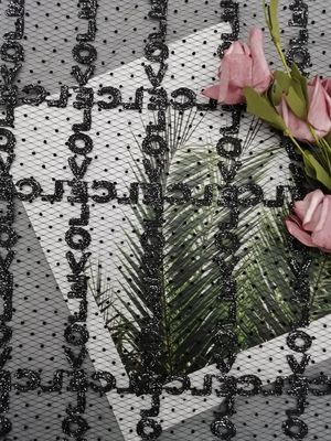 Black Flocked Glitter Tulle Lurex Bordir Kain Renda Metalik
