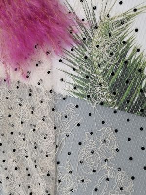Pink Polka Dot Berbondong-bondong kain renda mesh bordir