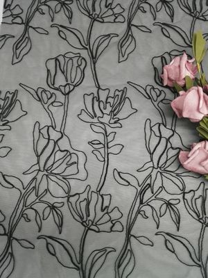 Corded Black Embroidery 3D kain renda bunga Flower Tulle Mesh