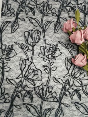 Corded Black Embroidery 3D kain renda bunga Flower Tulle Mesh