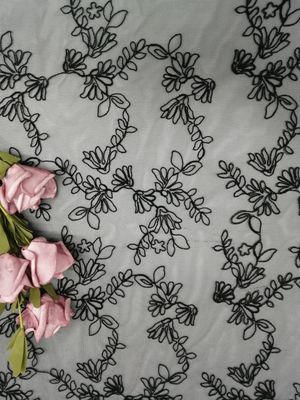 Bordir Tali Bunga Hitam Di Seluruh Kain Renda Silver Tulle Mesh