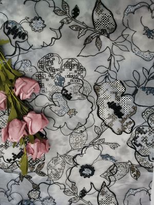 125CM Kain Bordir Payet Bunga Renda Untuk Gaun Blus